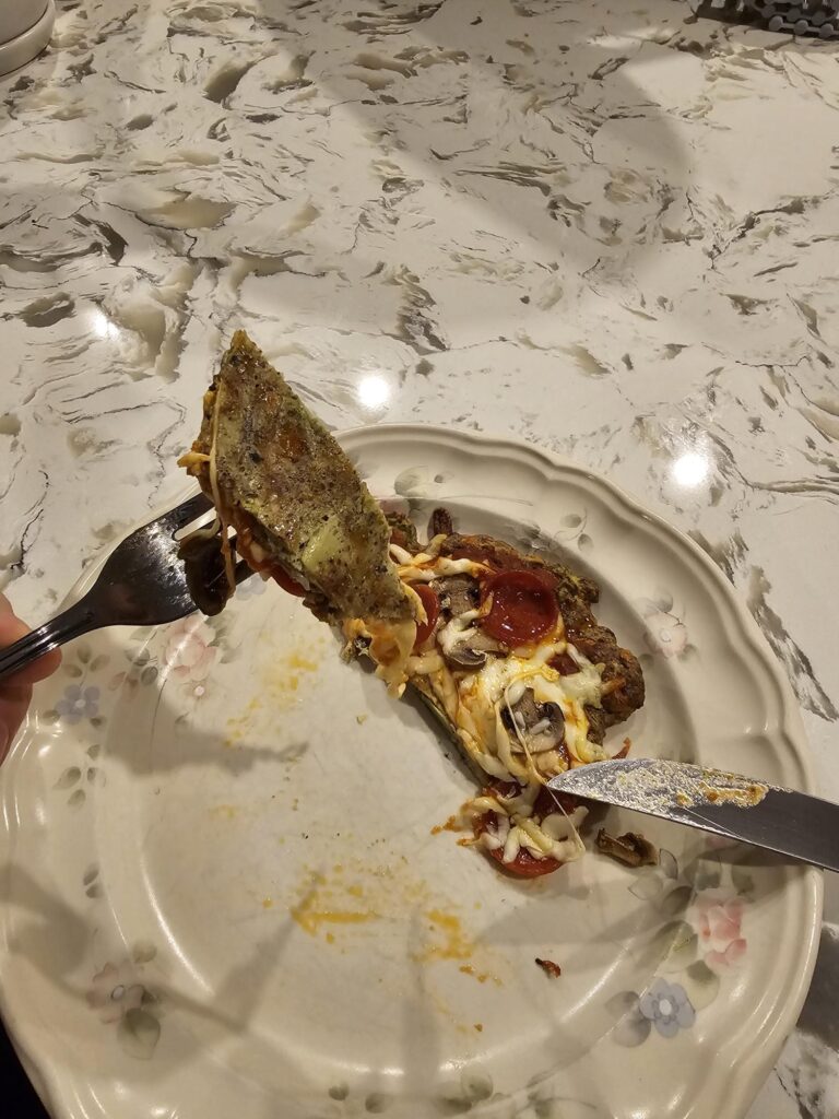 Crispy bottom of Avocado Bread Pizza